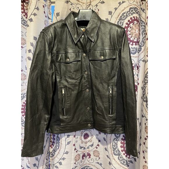 Harley-Davidson Jackets & Blazers - Harley Davidson Black Leather Button Up Motorcycle Biker Jacket Size XL Women’s